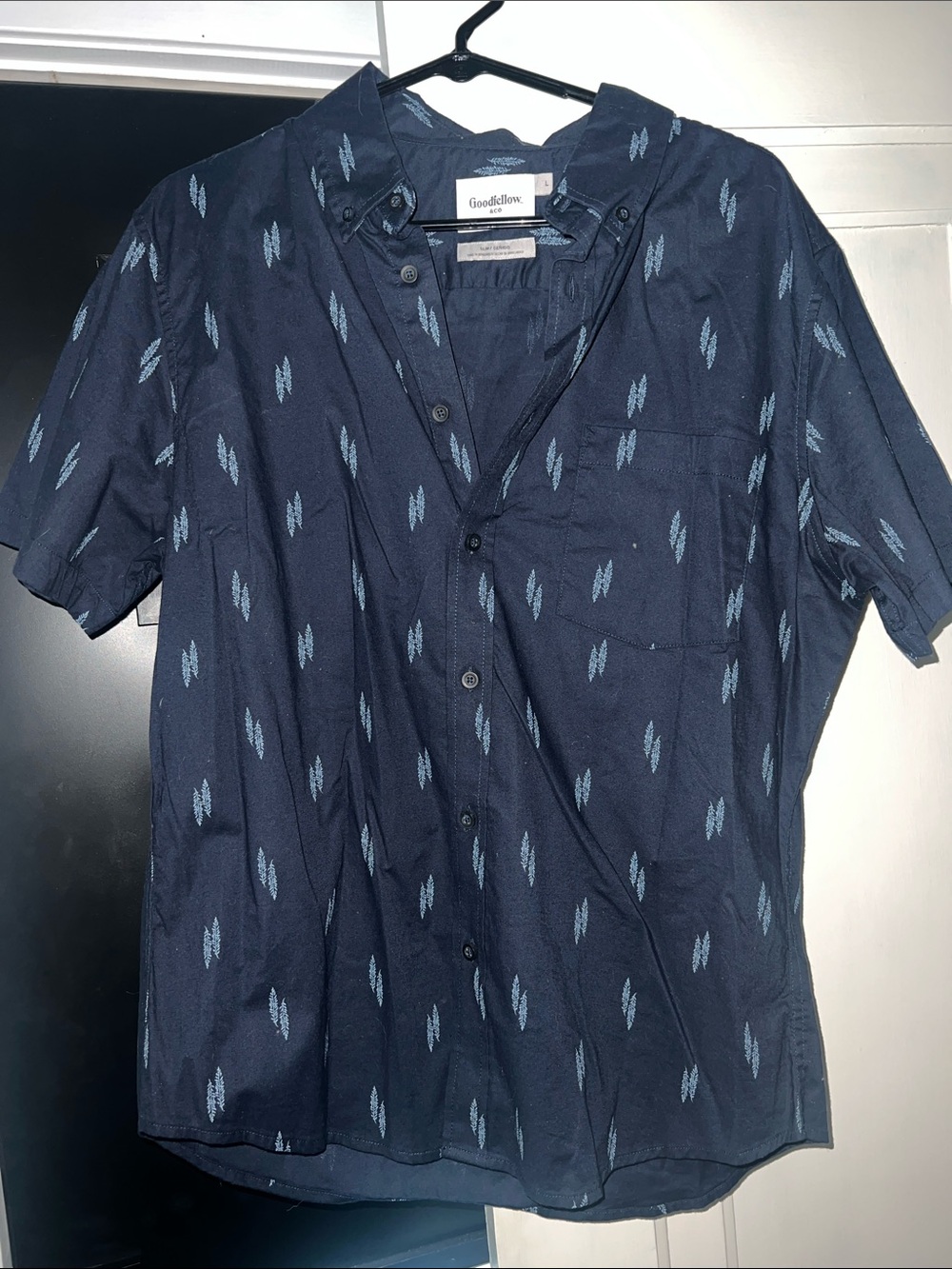 Goodfellow & Co Navy Short-Sleeve Button-Down with Light Blue Pattern